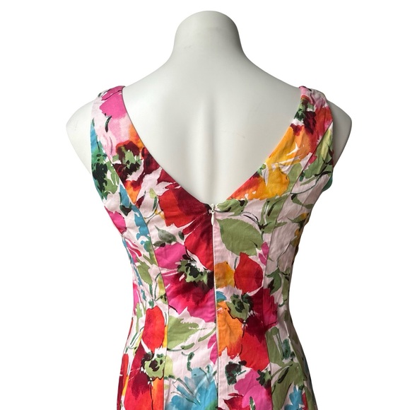 Lauren Ralph Lauren Fit & Flare Seamed V-Neck Floral Sleeveless Dress, Sz 8 - Picture 9 of 16